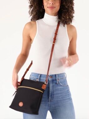 Dooney & Bourke Nylon Black Crossbody Bag Brown Trim & Adjustable Strap NWOT